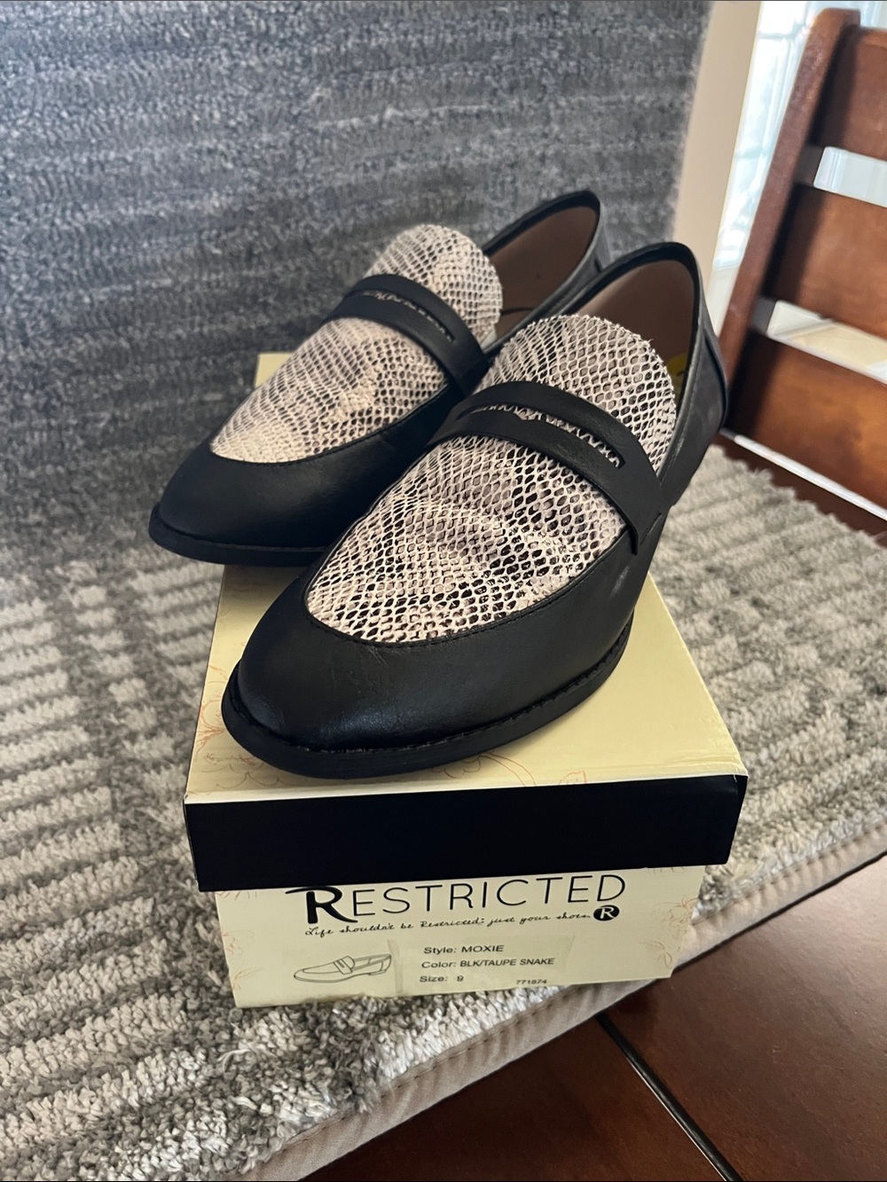Restricted Black Loafers with Snake-Print Panel
